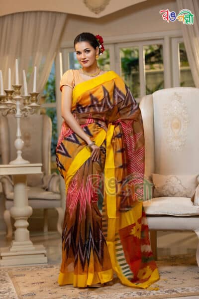 Caramel and Yellow with Multi Color Halfsilk Kotki Saree