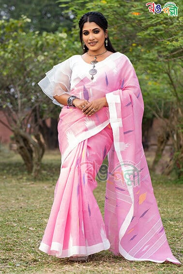 Soft Pink and White Color Sylheti Monipuri Saree
