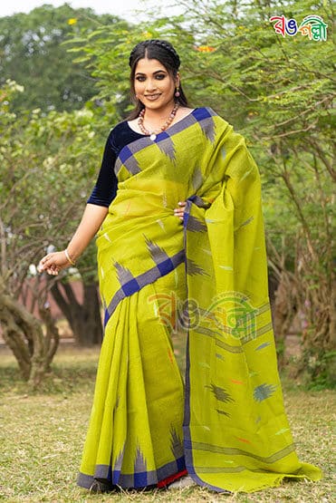 Olive-Yellow with Blue Color Monipuri Saree